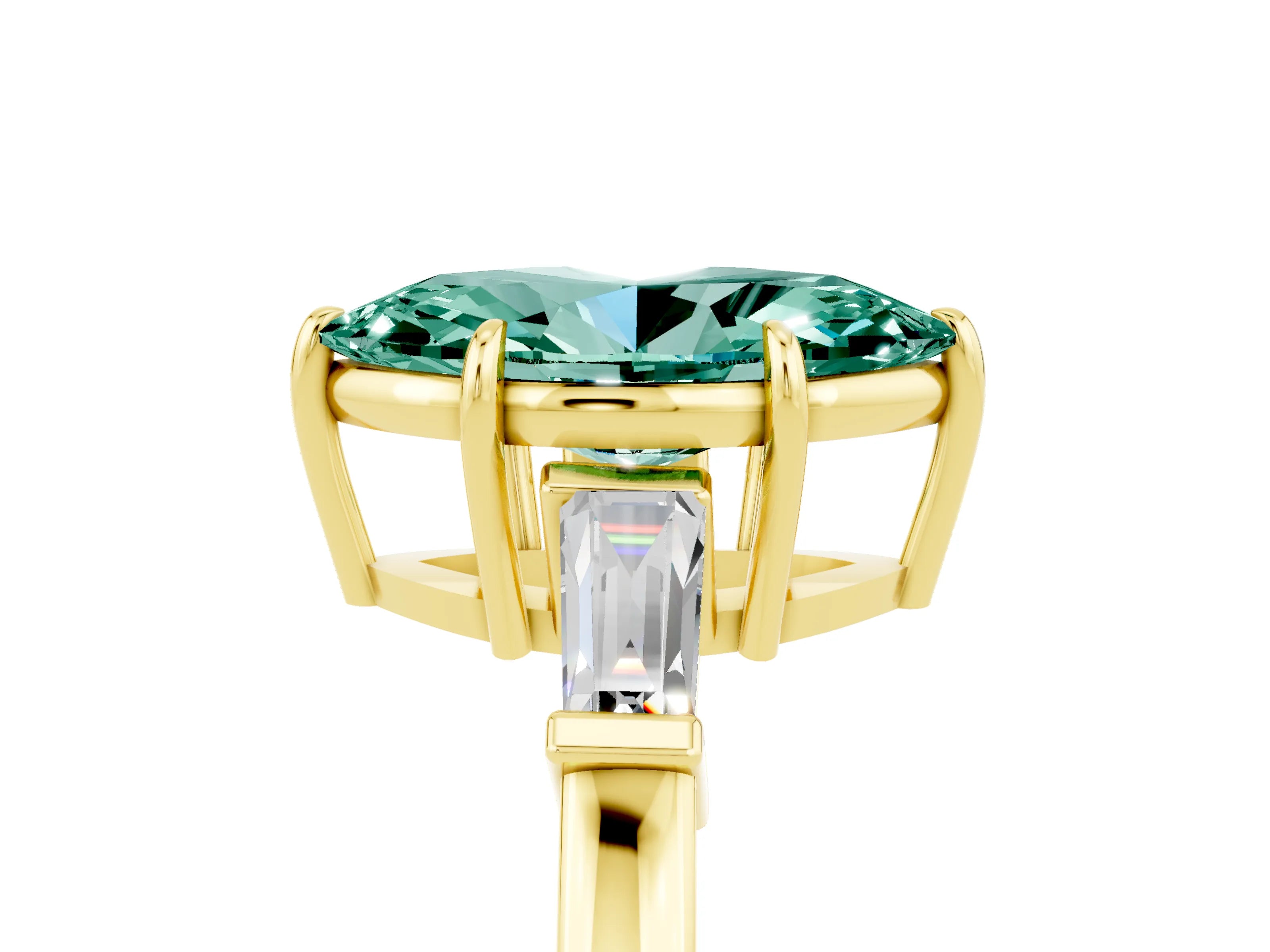 Yellow gold Marquise Cut Cut Diamond Ring with Tapered Baguette Side Stones in Four-Prong Setting_5