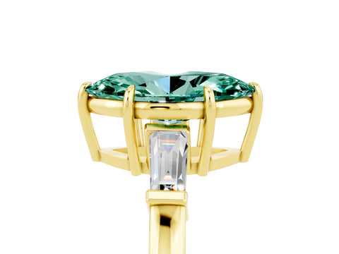 Yellow gold Marquise Cut Cut Diamond Ring with Tapered Baguette Side Stones in Four-Prong Setting_5