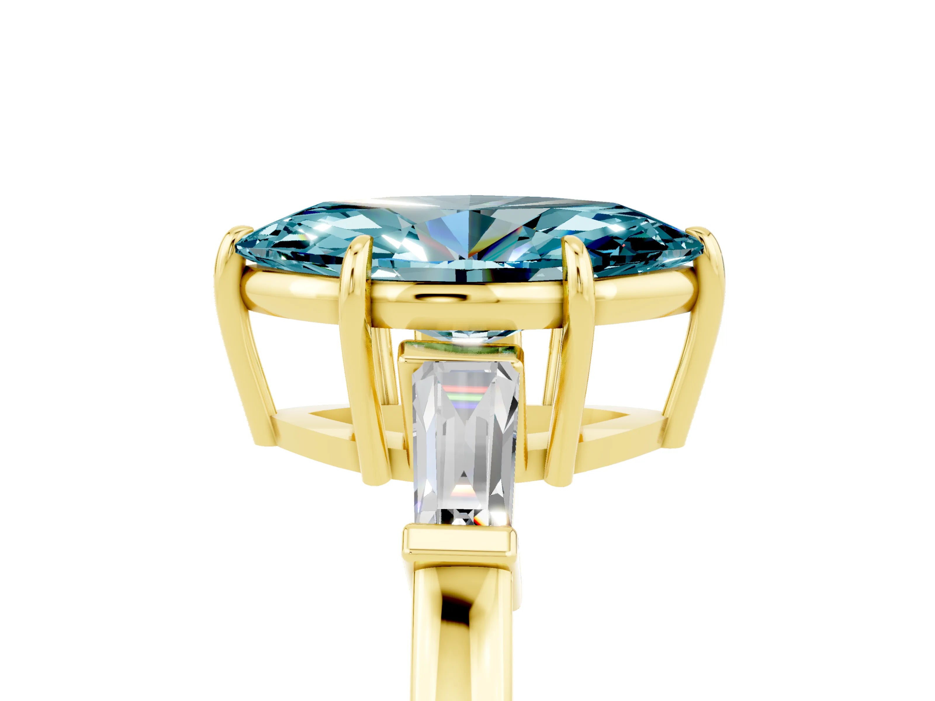 Yellow gold Marquise Cut Cut Diamond Ring with Tapered Baguette Side Stones in Four-Prong Setting_5