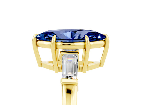 Yellow gold Marquise Cut Cut Diamond Ring with Tapered Baguette Side Stones in Four-Prong Setting_5