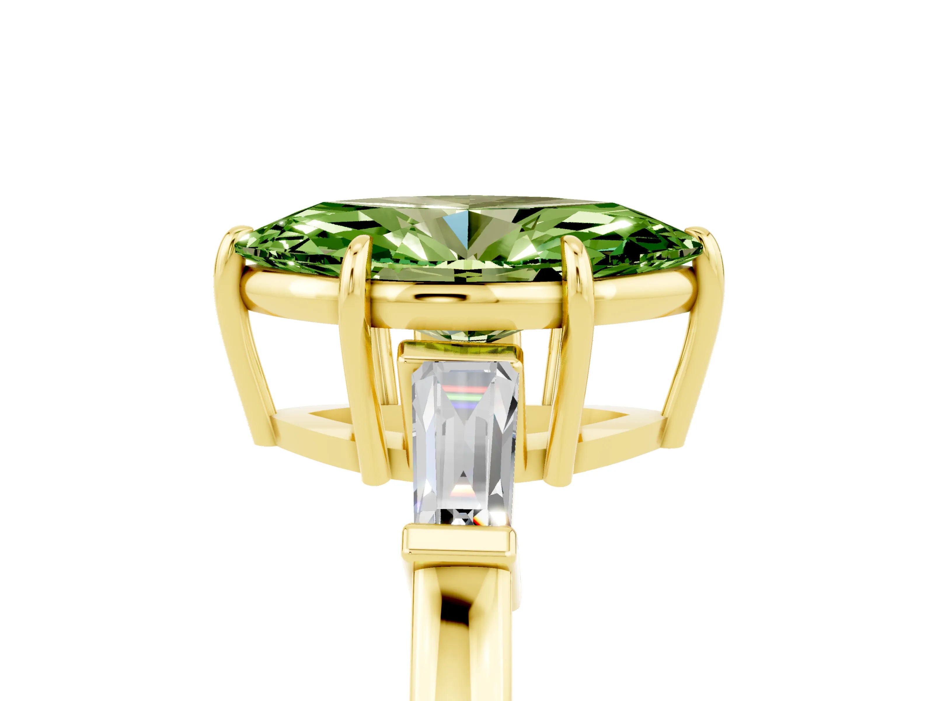 Yellow gold Marquise Cut Cut Diamond Ring with Tapered Baguette Side Stones in Four-Prong Setting_5