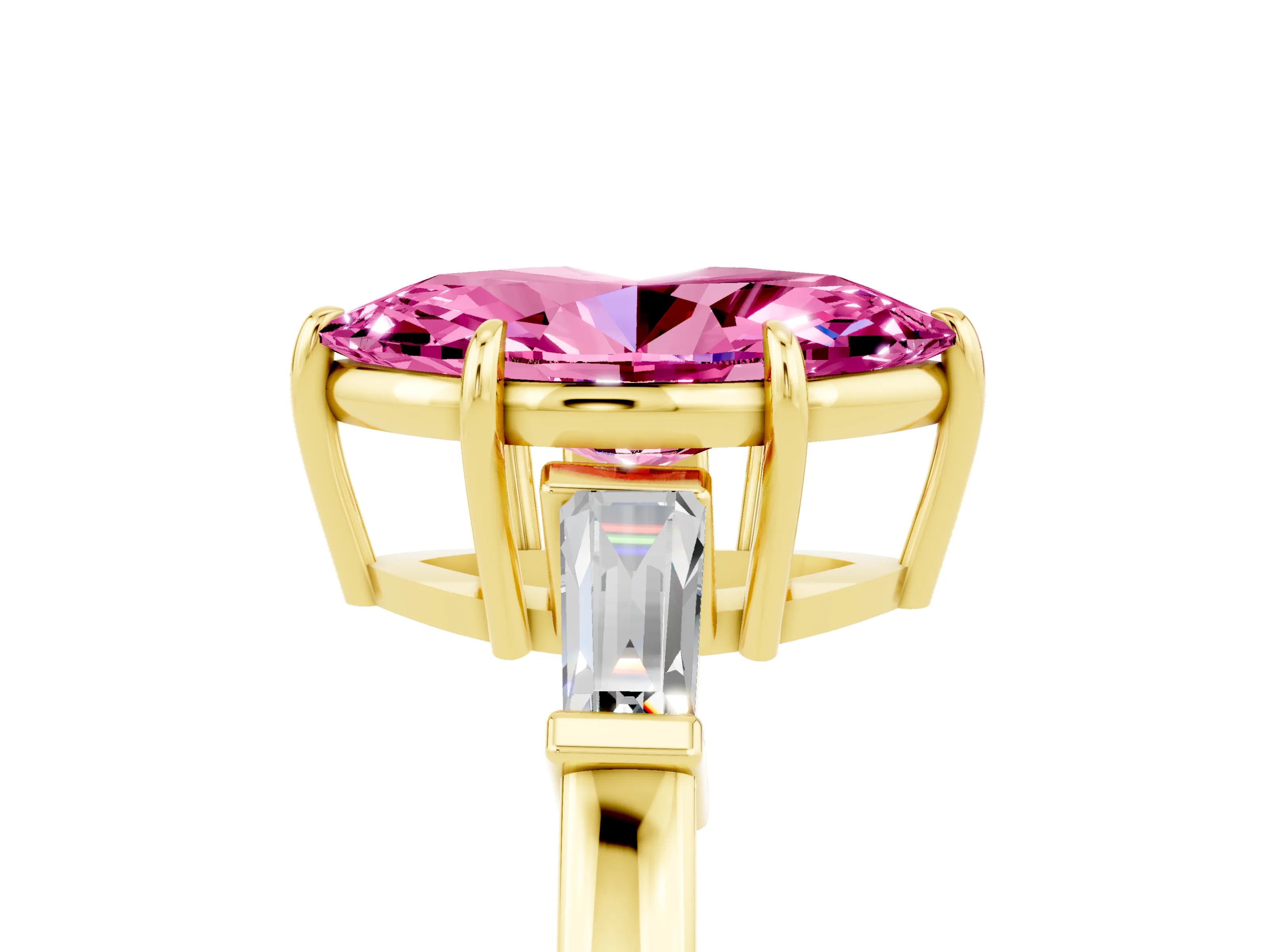 Yellow gold Marquise Cut Cut Diamond Ring with Tapered Baguette Side Stones in Four-Prong Setting_5