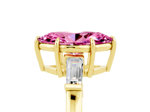 Yellow gold Marquise Cut Cut Diamond Ring with Tapered Baguette Side Stones in Four-Prong Setting_5