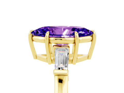 Yellow gold Marquise Cut Cut Diamond Ring with Tapered Baguette Side Stones in Four-Prong Setting_5