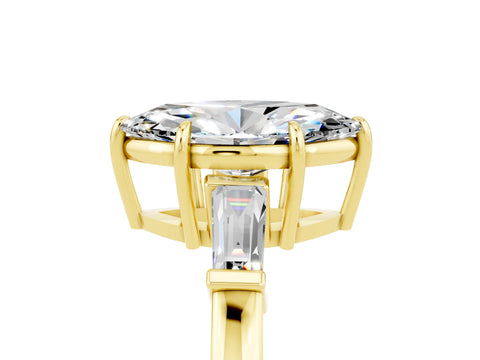 Yellow gold Marquise Cut Cut Diamond Ring with Tapered Baguette Side Stones in Four-Prong Setting_5