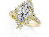 Yellow gold Marquise Cut Cut Diamond Sunburst Halo Engagement Ring with Pavé Band_4