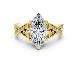 Yellow gold Marquise Cut Cut Diamond Twisted Band with Milgrain Pave Setting and Four-Prong Setting_6