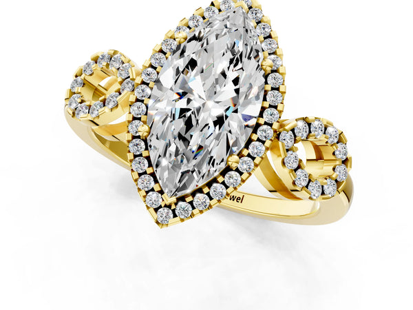 Yellow Gold Marquise Pave Infinity Halo Engagement Ring Setting