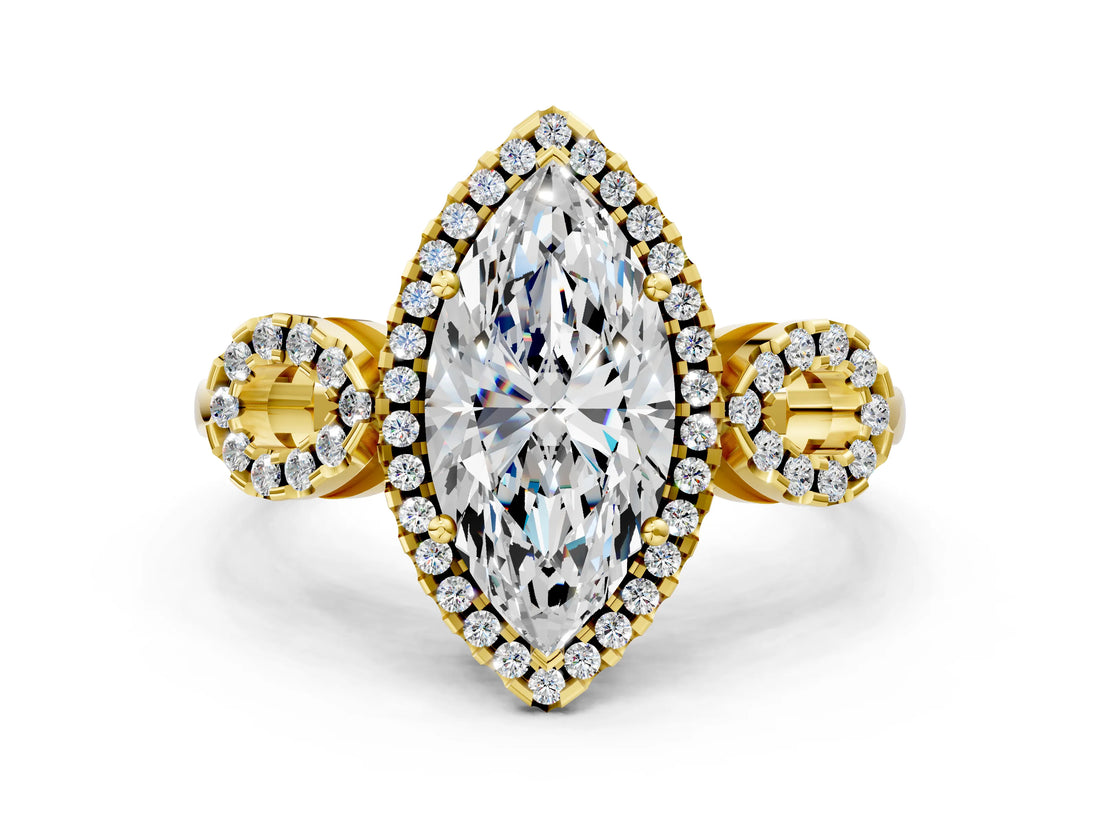 Yellow gold Marquise Cut Cut Halo Diamond Infinity Band with Four-Prong Setting_9
