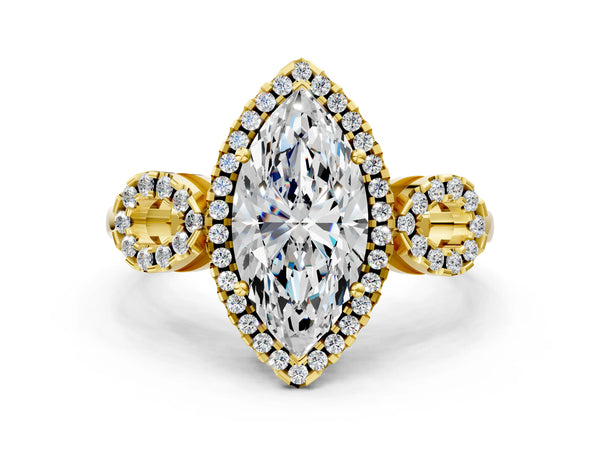 Yellow Gold Marquise Pave Infinity Halo Engagement Ring Setting