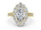 Yellow gold Marquise Cut Cut Halo Diamond Pavé Engagement Ring with Milgrain Detailing_3