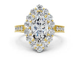 Yellow gold Marquise Cut Cut Halo Diamond Pavé Engagement Ring with Milgrain Detailing_34