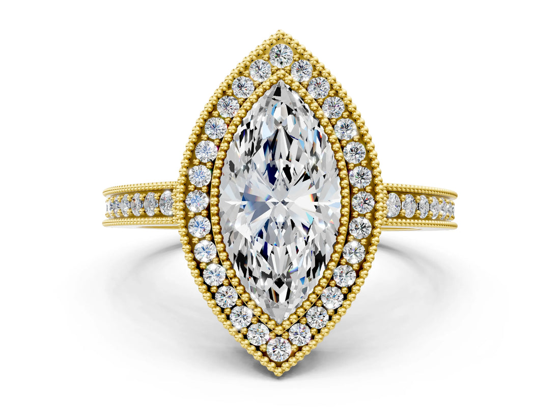 Yellow gold Marquise Cut Cut Halo Pavé Diamond Ring_9