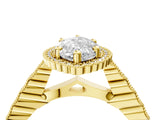 Yellow gold Marquise Cut Cut Halo Pavé Solitaire Ring with Milgrain Band_11