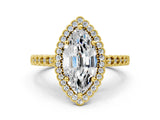 Yellow gold Marquise Cut Cut Halo Pavé Solitaire Ring with Milgrain Band_7