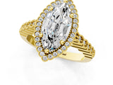 Yellow gold Marquise Cut Cut Halo Pavé Solitaire Ring with Milgrain Band_8