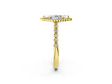 Yellow gold Marquise Cut Cut Halo Pavé Solitaire Ring with Milgrain Band_9