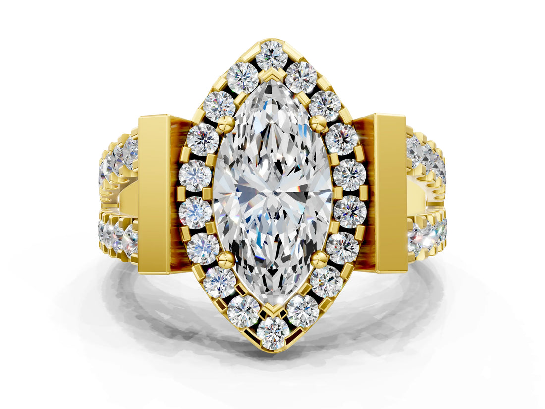 Yellow gold Marquise Cut Cut Halo Split Shank Prong Set Ring_3