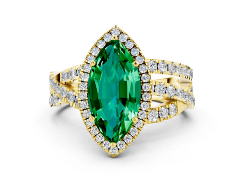 Yellow gold Marquise Cut Cut Halo Split Shank Prong Setting Ring_12