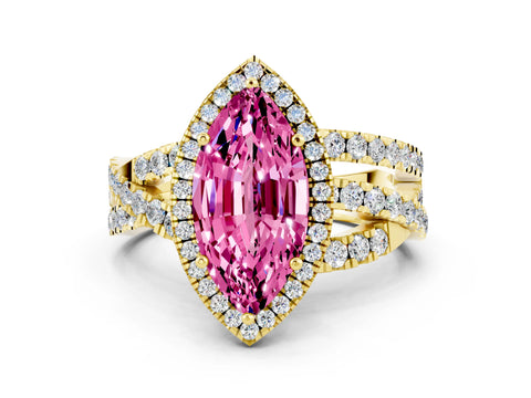 Yellow gold Marquise Cut Cut Halo Split Shank Prong Setting Ring_12