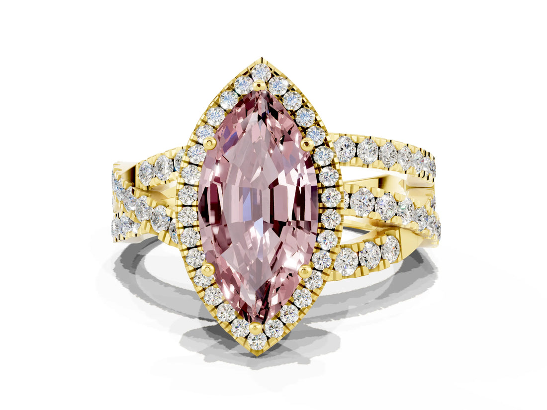 Yellow gold Marquise Cut Cut Halo Split Shank Prong Setting Ring_12