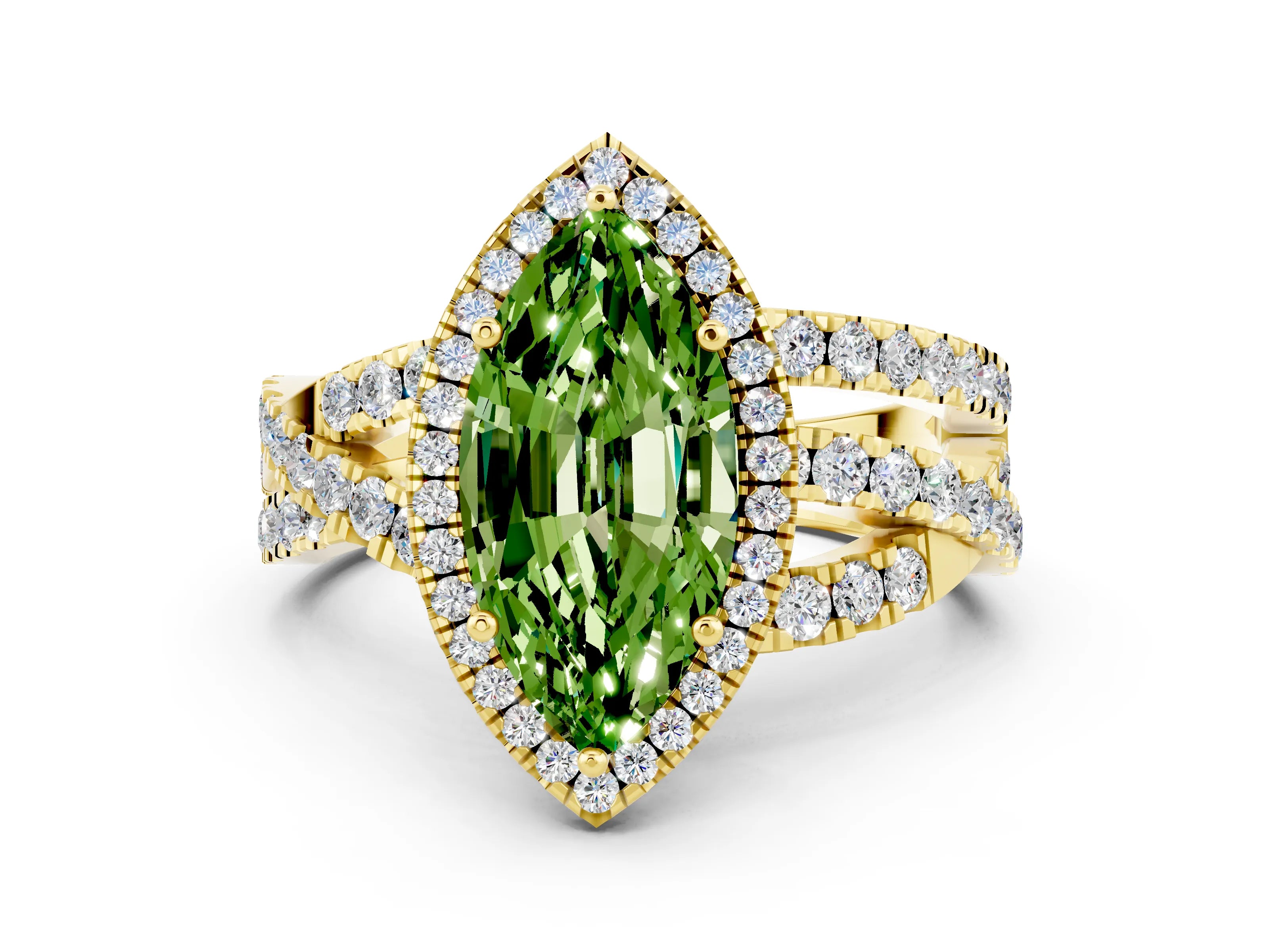 Yellow gold Marquise Cut Cut Halo Split Shank Prong Setting Ring_12