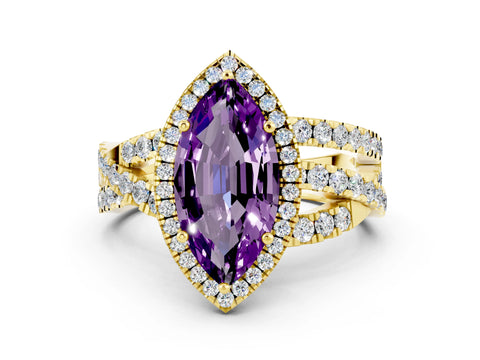 Yellow gold Marquise Cut Cut Halo Split Shank Prong Setting Ring_12
