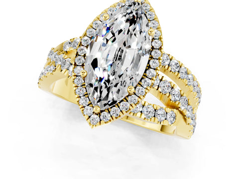 Yellow gold Marquise Cut Cut Halo Split Shank Prong Setting Ring_13