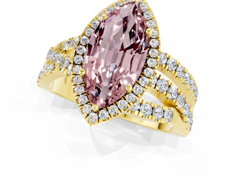 Yellow gold Marquise Cut Cut Halo Split Shank Prong Setting Ring_13