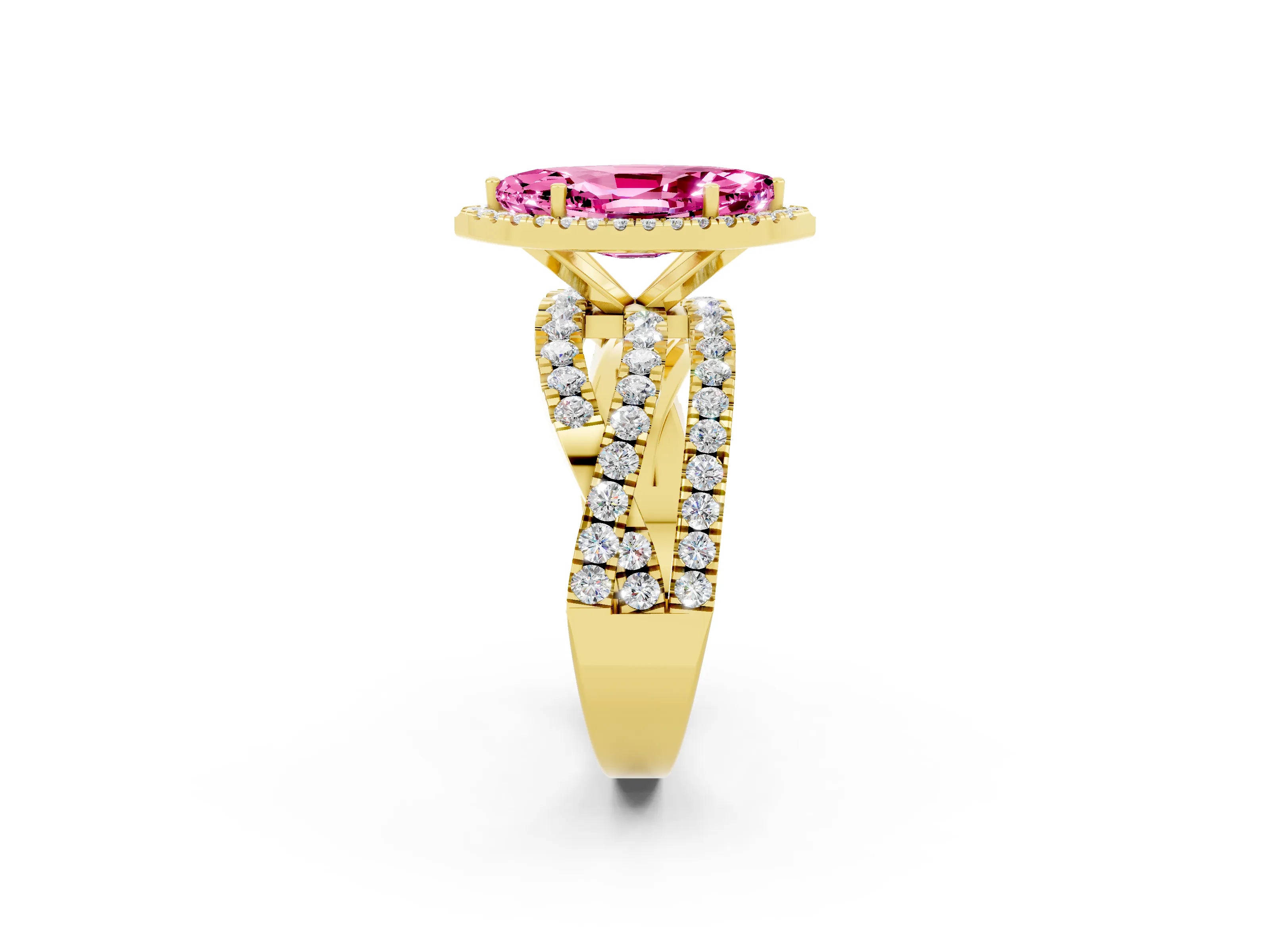 Yellow gold Marquise Cut Cut Halo Split Shank Prong Setting Ring_14
