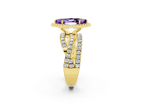 Yellow gold Marquise Cut Cut Halo Split Shank Prong Setting Ring_14