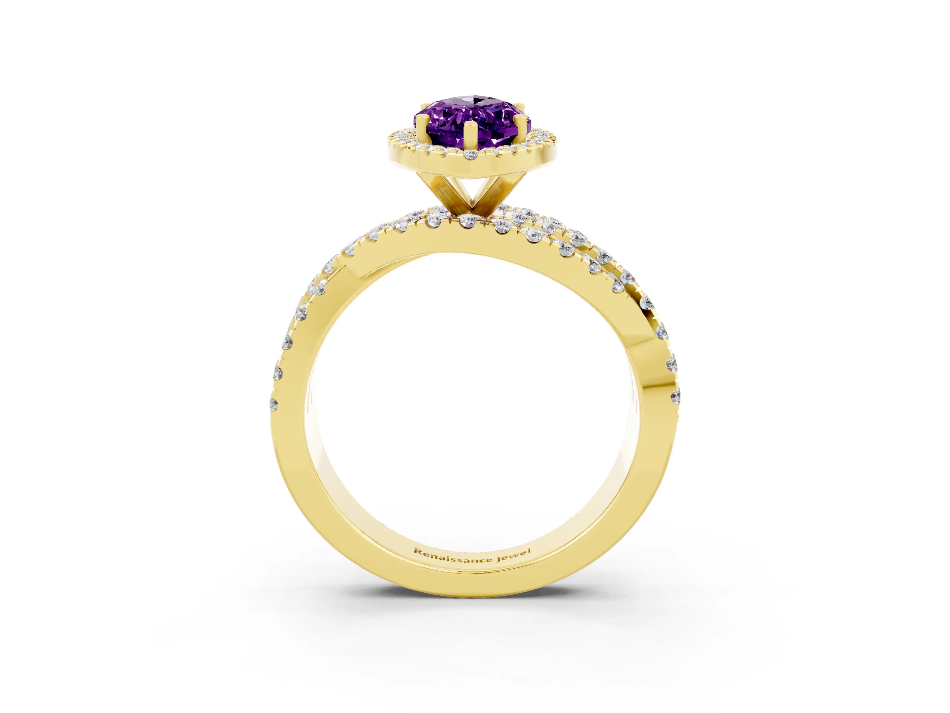 Yellow gold Marquise Cut Cut Halo Split Shank Prong Setting Ring_15