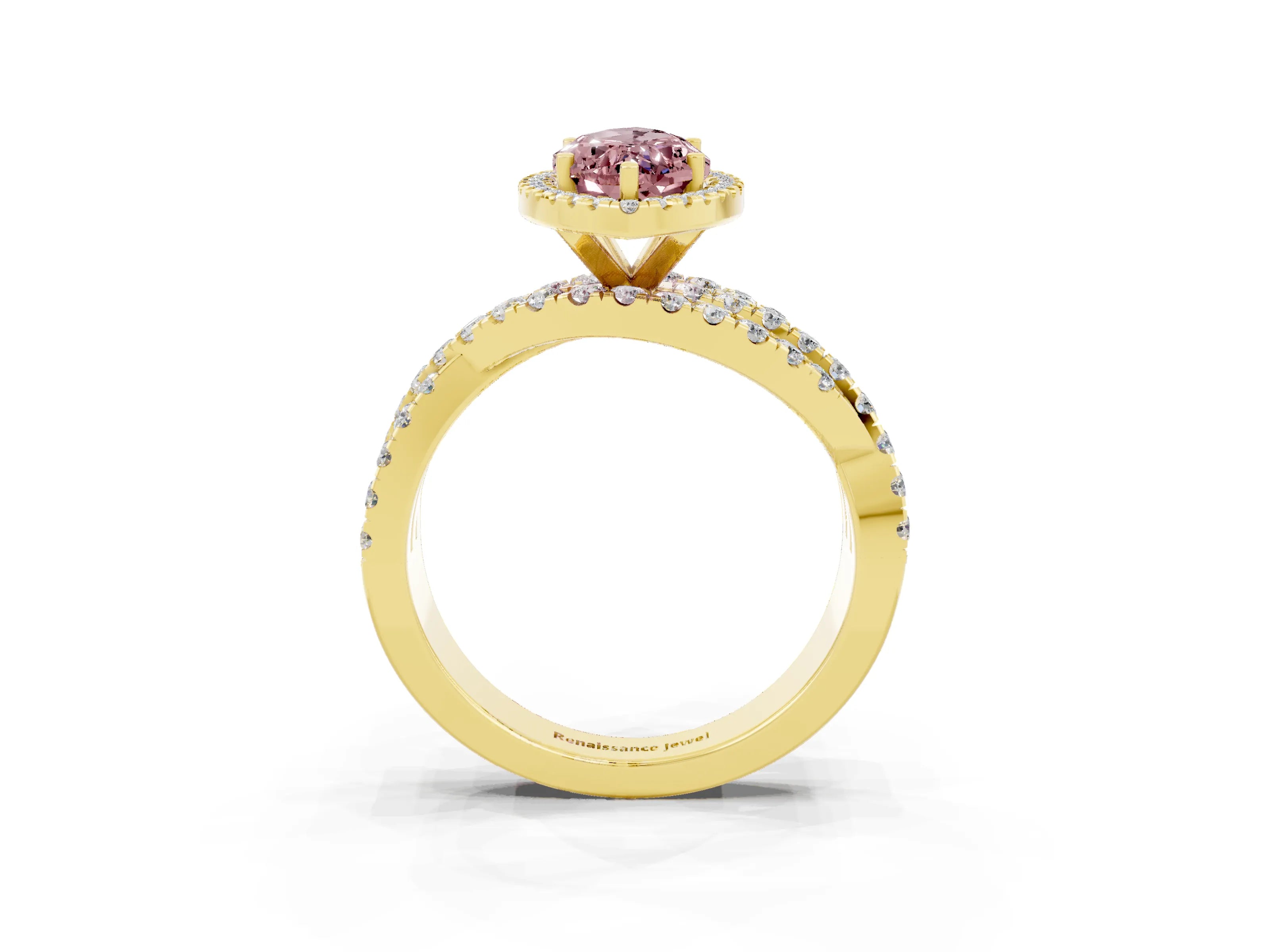 Yellow gold Marquise Cut Cut Halo Split Shank Prong Setting Ring_15
