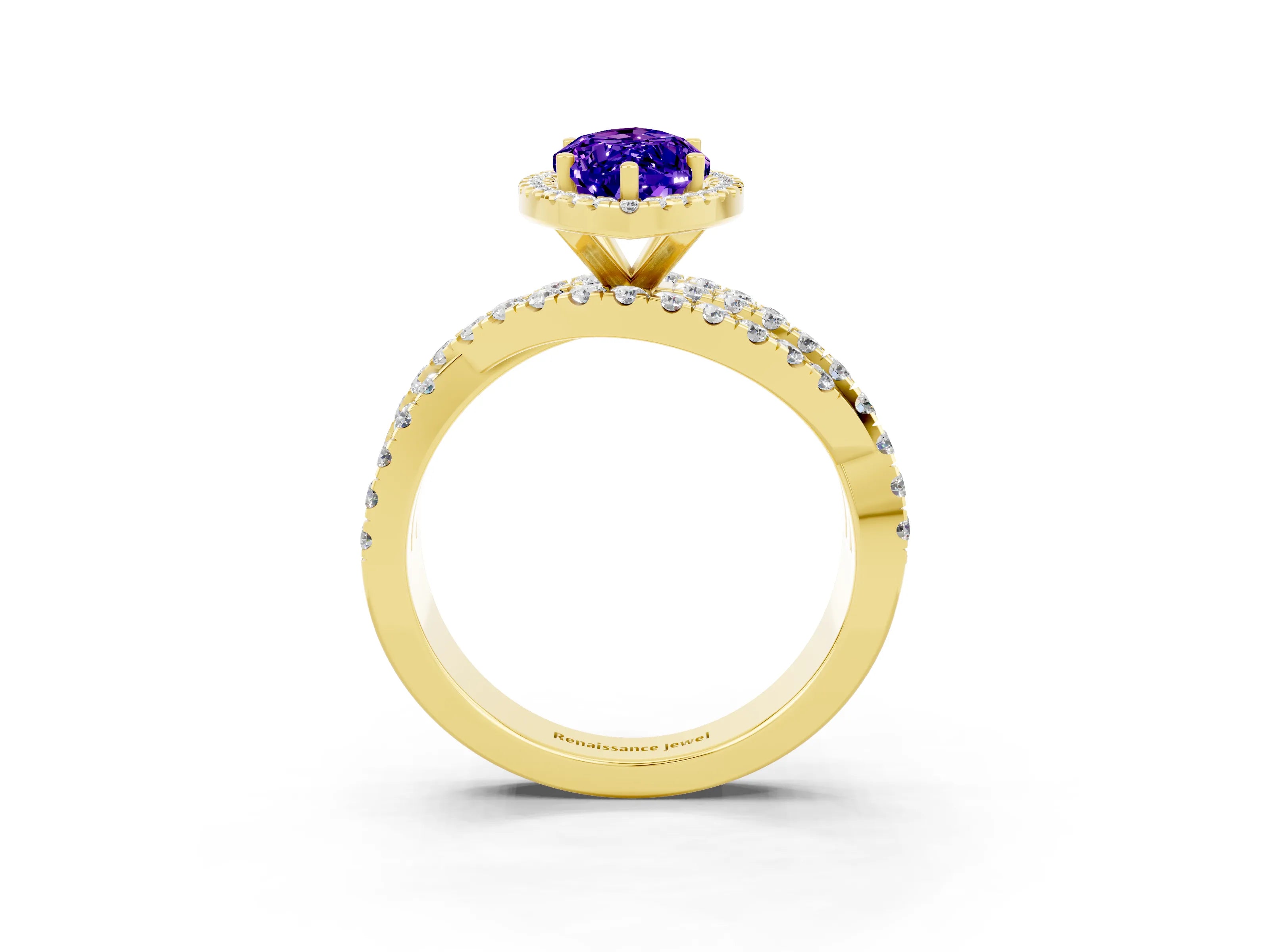 Yellow gold Marquise Cut Cut Halo Split Shank Prong Setting Ring_15
