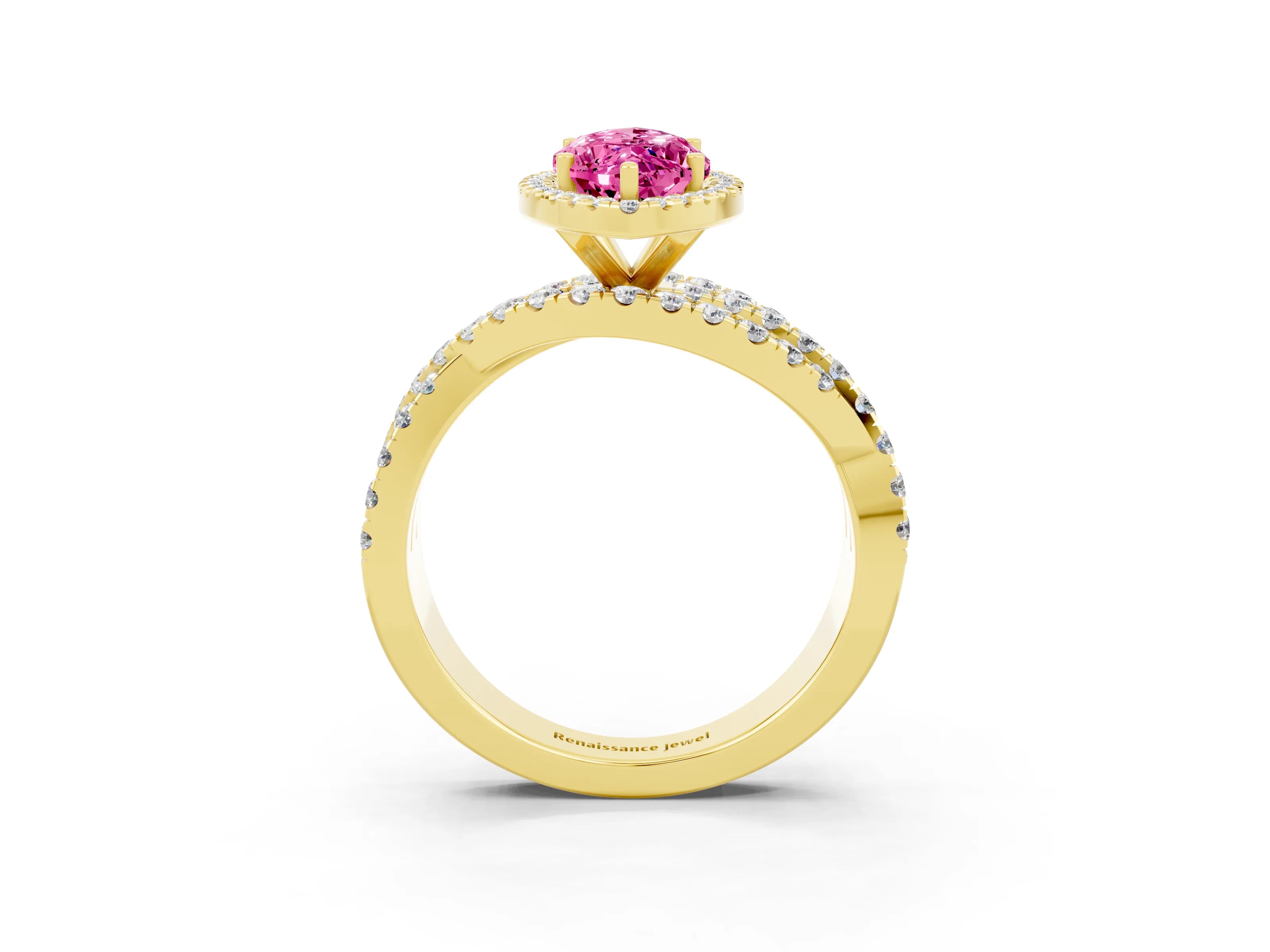 Yellow gold Marquise Cut Cut Halo Split Shank Prong Setting Ring_15