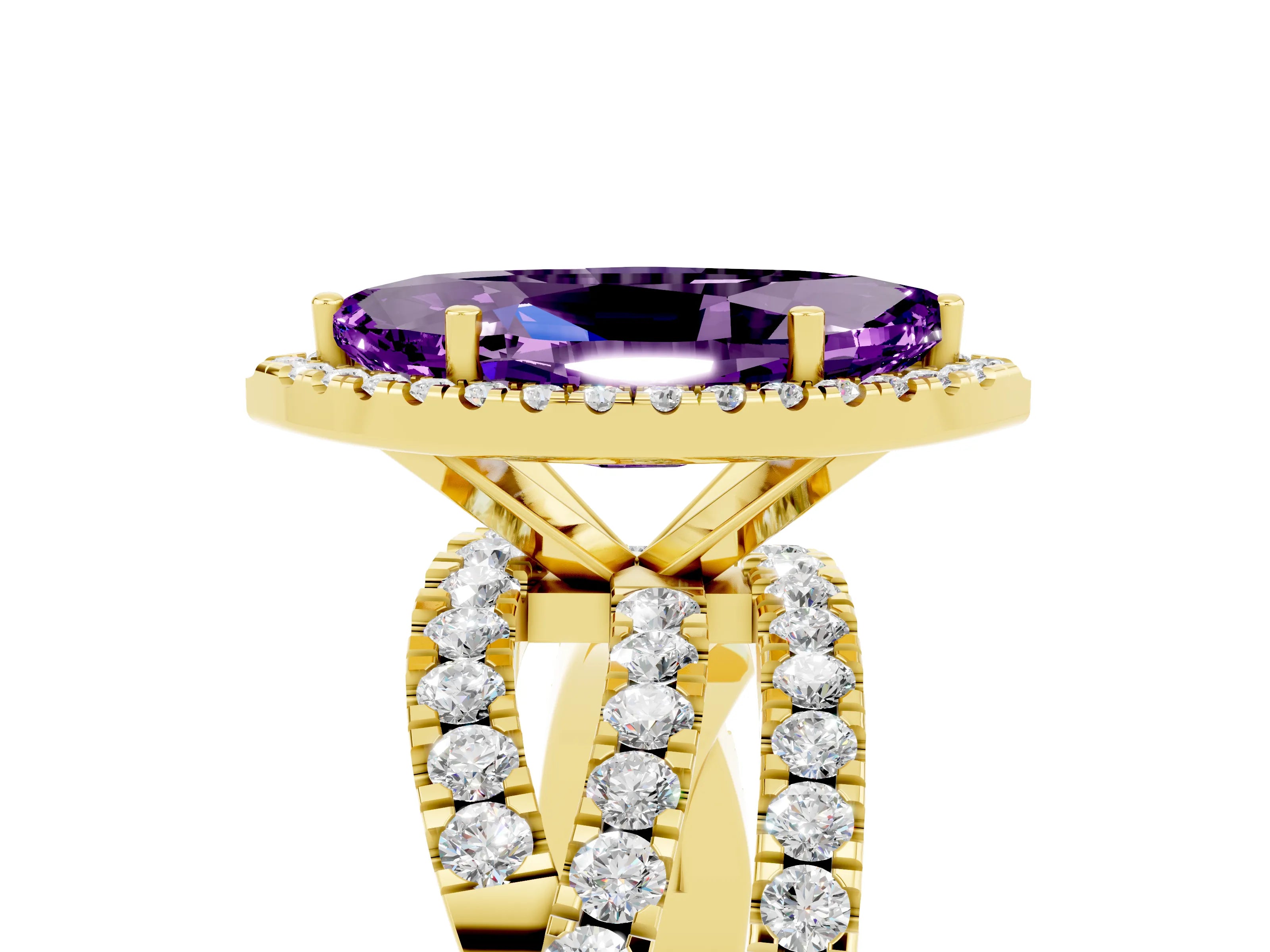 Yellow gold Marquise Cut Cut Halo Split Shank Prong Setting Ring_17
