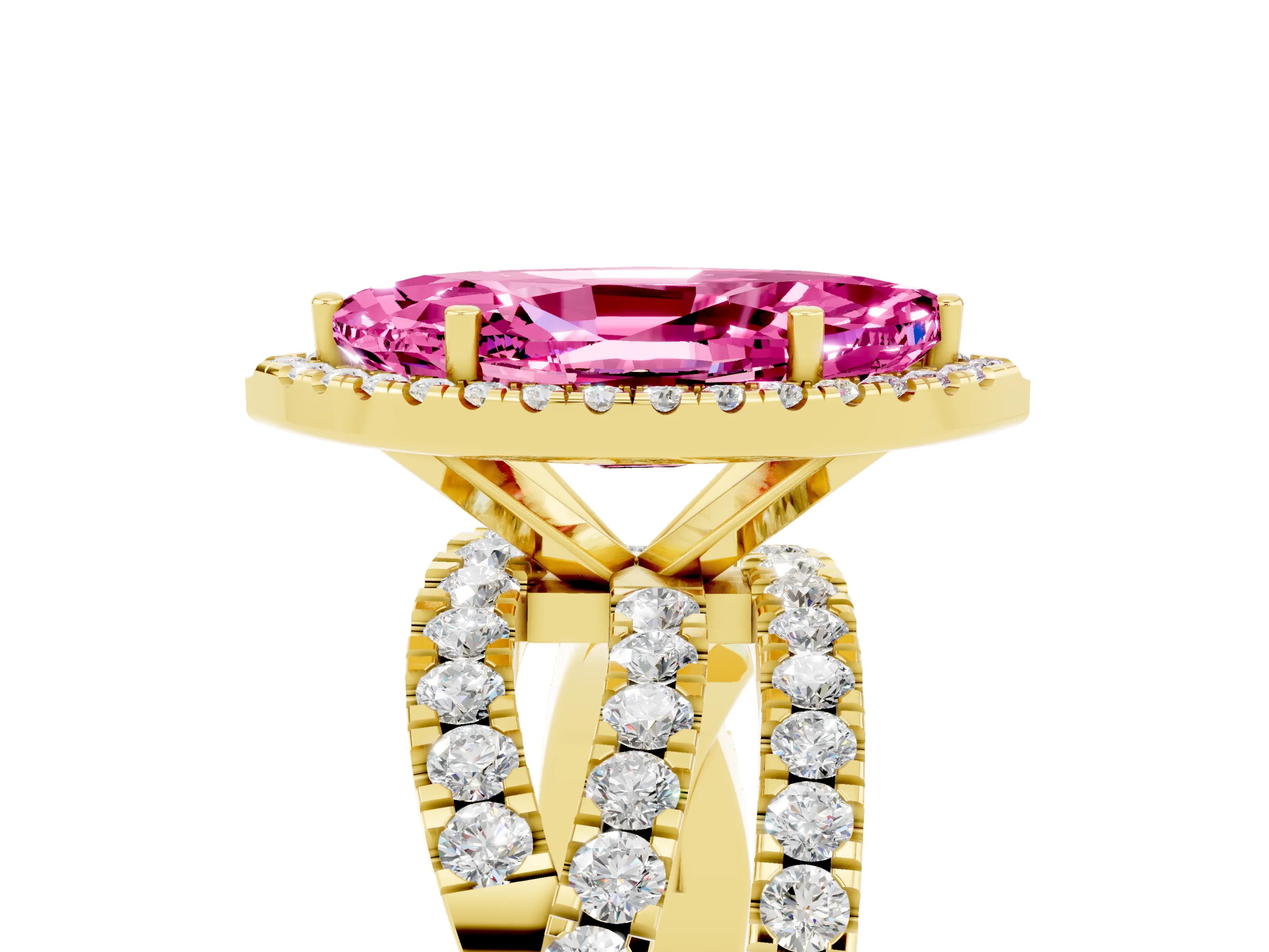 Yellow gold Marquise Cut Cut Halo Split Shank Prong Setting Ring_17