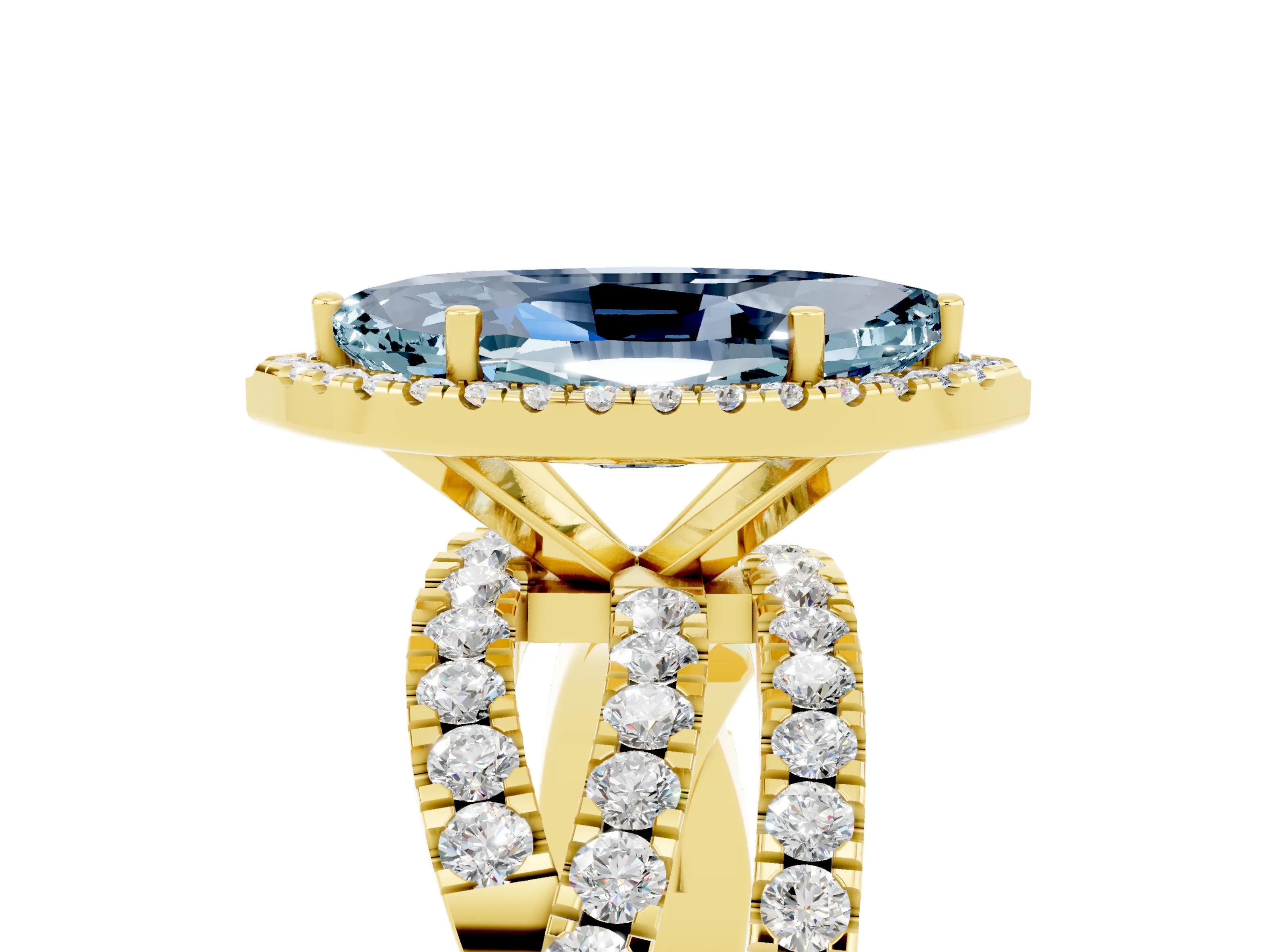 Yellow gold Marquise Cut Cut Halo Split Shank Prong Setting Ring_17