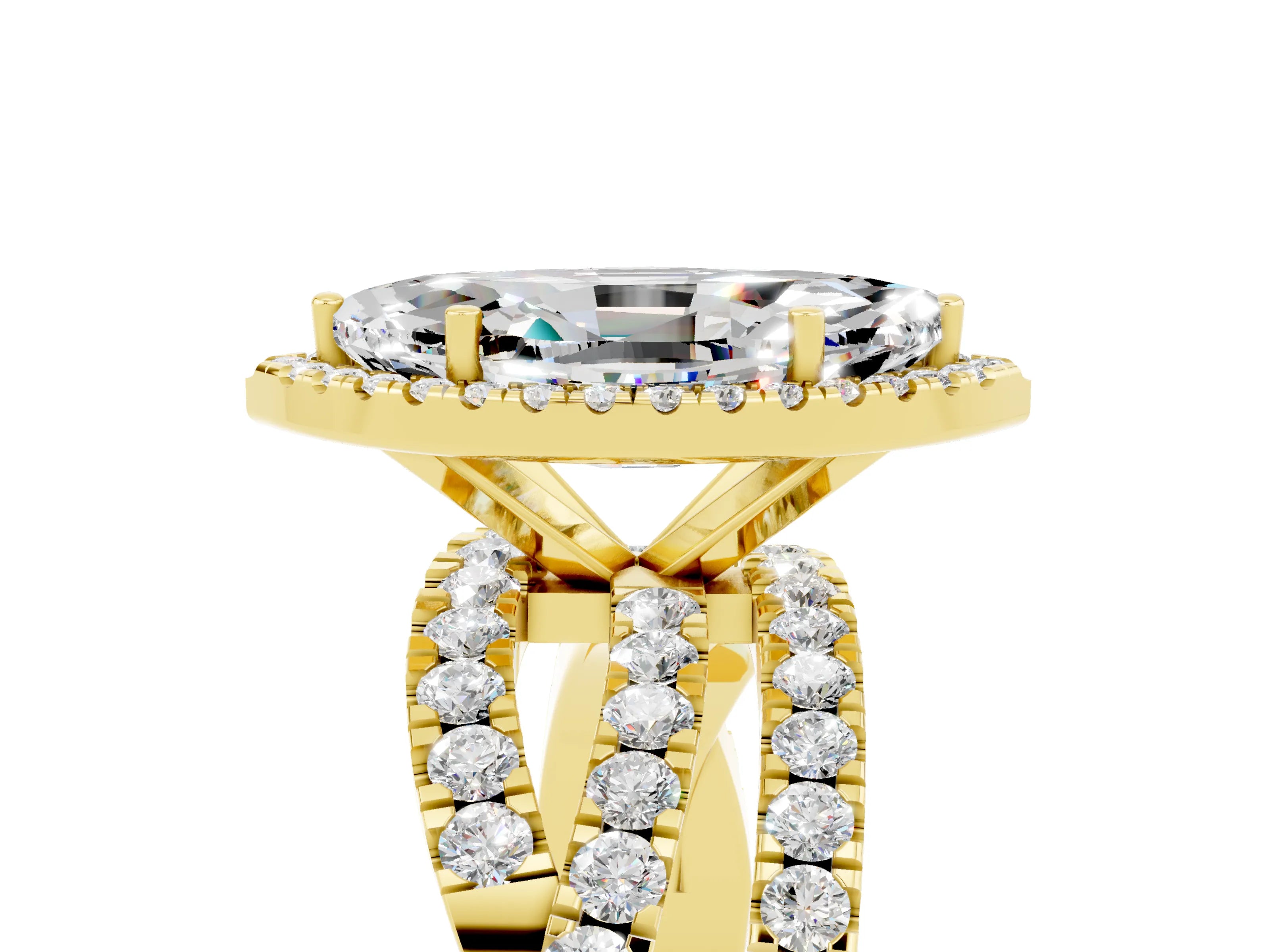 Yellow gold Marquise Cut Cut Halo Split Shank Prong Setting Ring_17