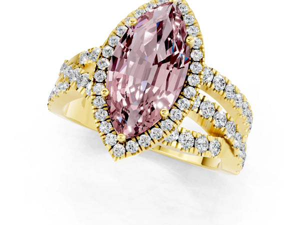 Yellow gold Marquise Cut Cut Halo Split Shank Prong Setting Ring