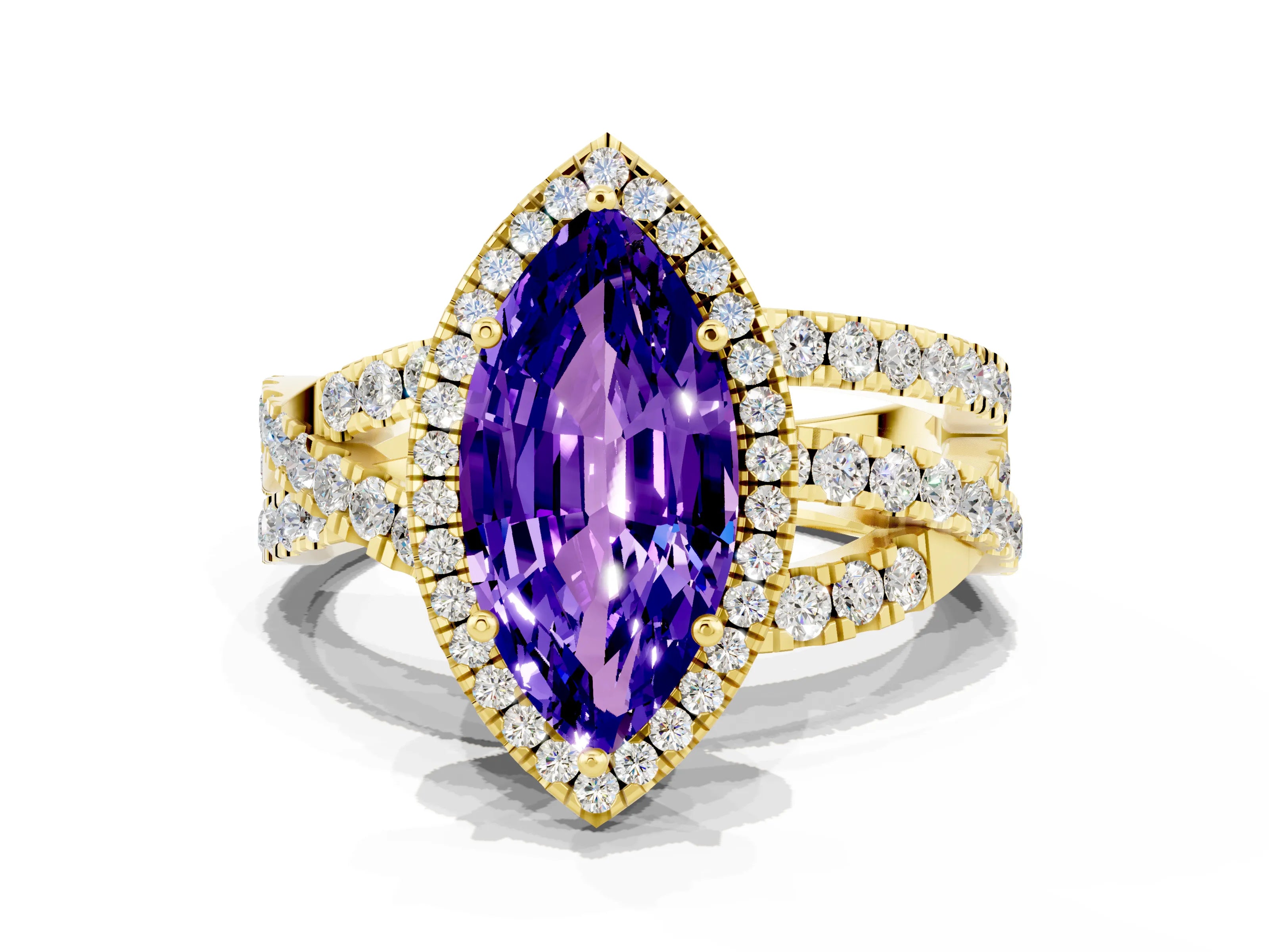 Yellow gold Marquise Cut Cut Halo Split Shank Prong Setting Ring_22