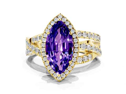 Yellow gold Marquise Cut Cut Halo Split Shank Prong Setting Ring_22