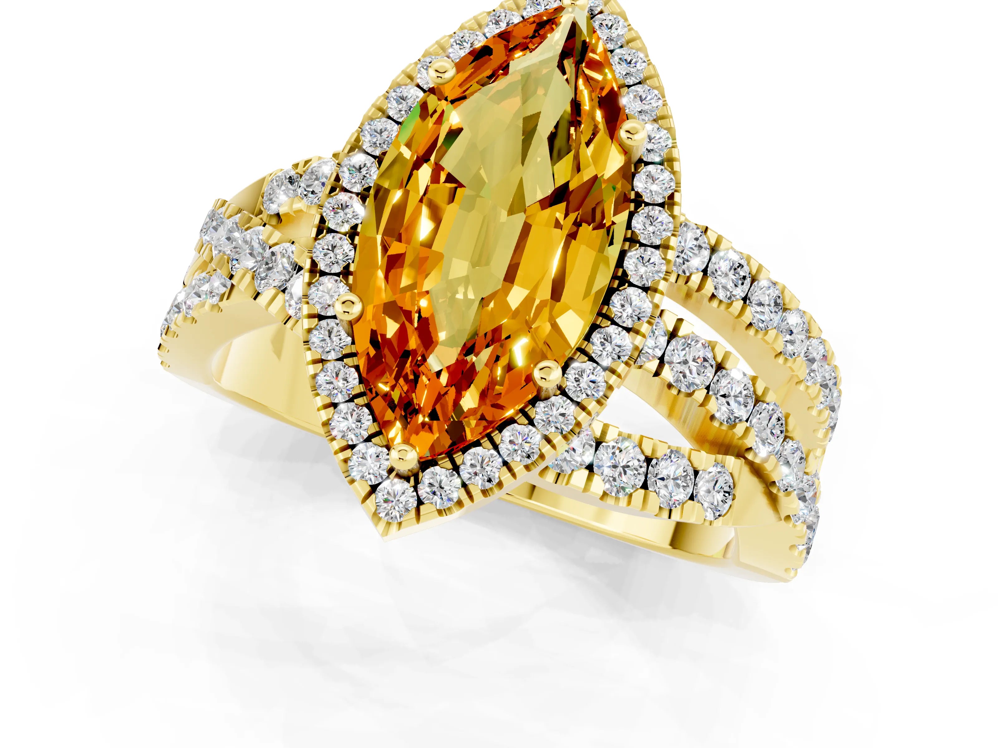 Yellow gold Marquise Cut Cut Halo Split Shank Prong Setting Ring_22