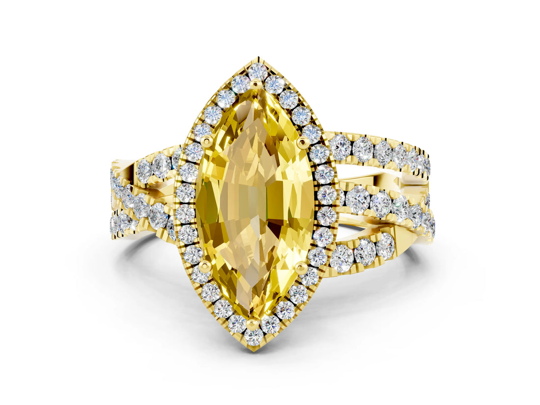 Yellow gold Marquise Cut Cut Halo Split Shank Prong Setting Ring_22