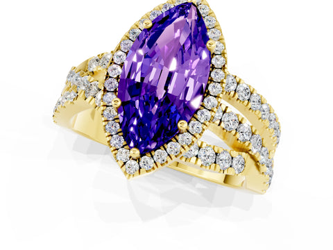Yellow gold Marquise Cut Cut Halo Split Shank Prong Setting Ring_23