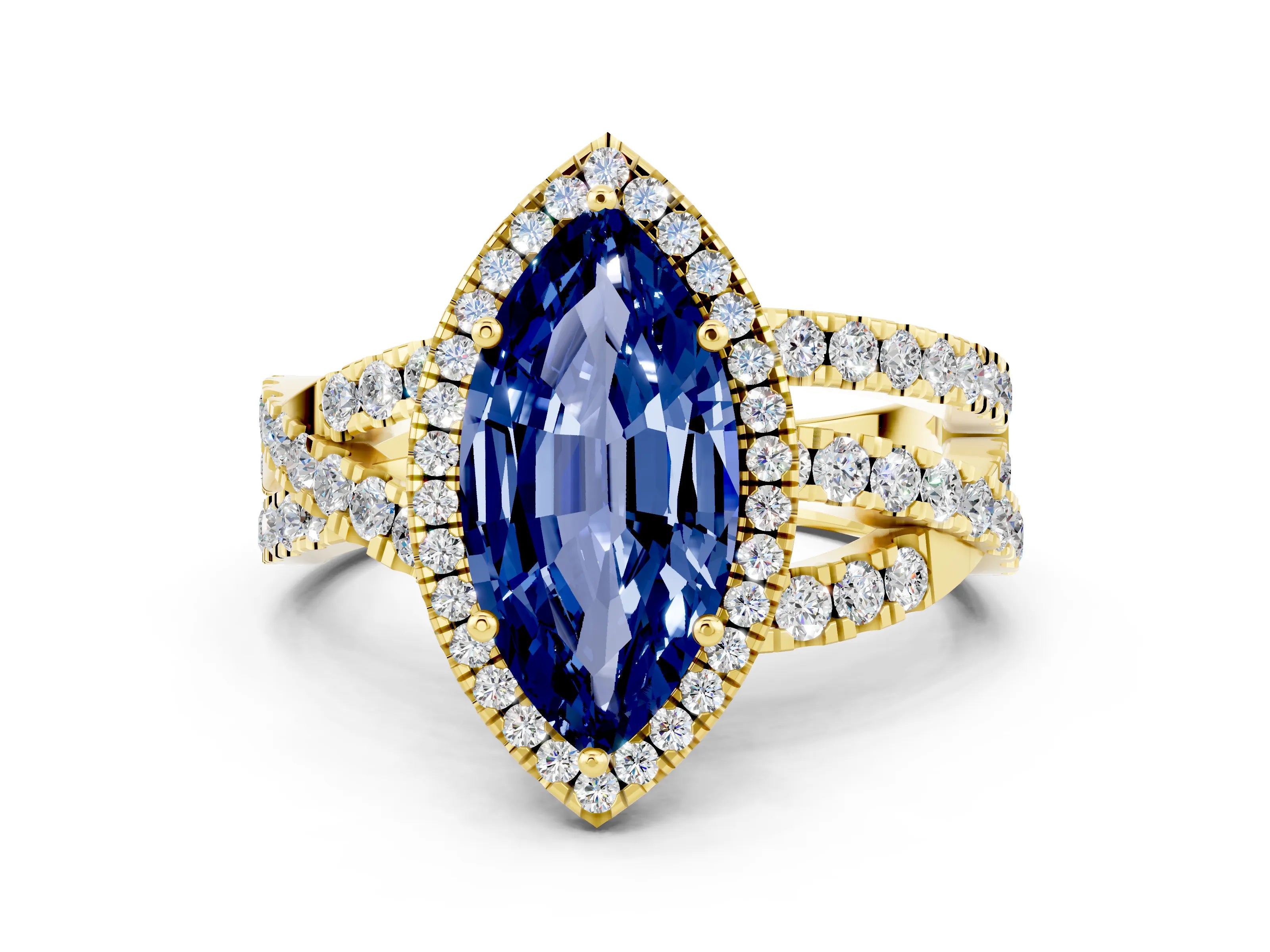 Yellow gold Marquise Cut Cut Halo Split Shank Prong Setting Ring_23