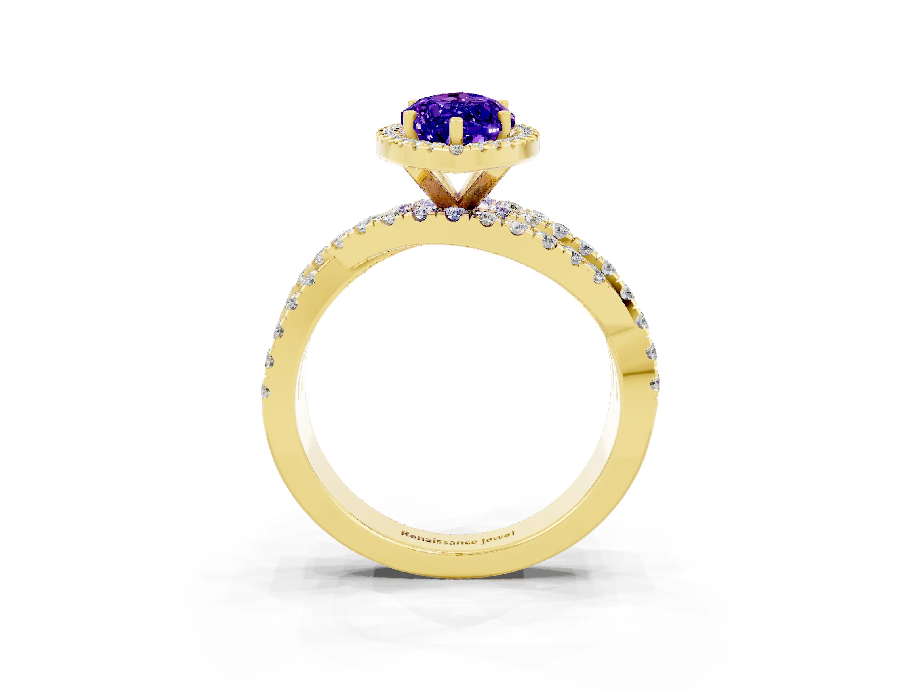 Yellow gold Marquise Cut Cut Halo Split Shank Prong Setting Ring_25