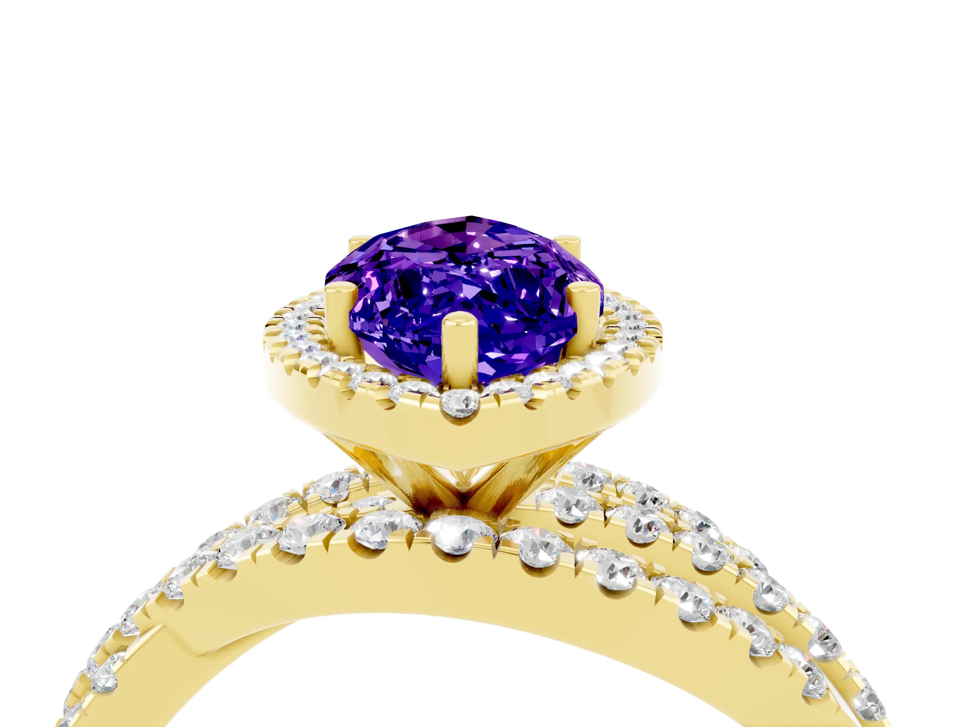 Yellow gold Marquise Cut Cut Halo Split Shank Prong Setting Ring_26