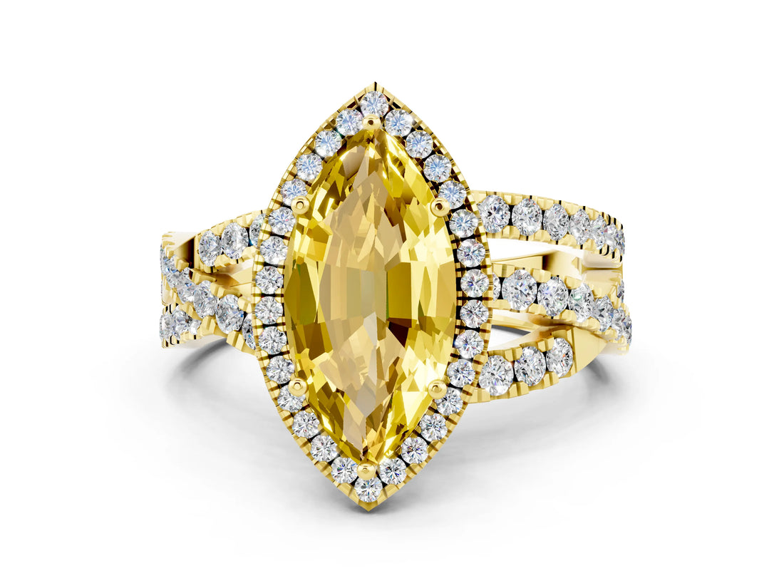 Yellow gold Marquise Cut Cut Halo Split Shank Prong Setting Ring_34