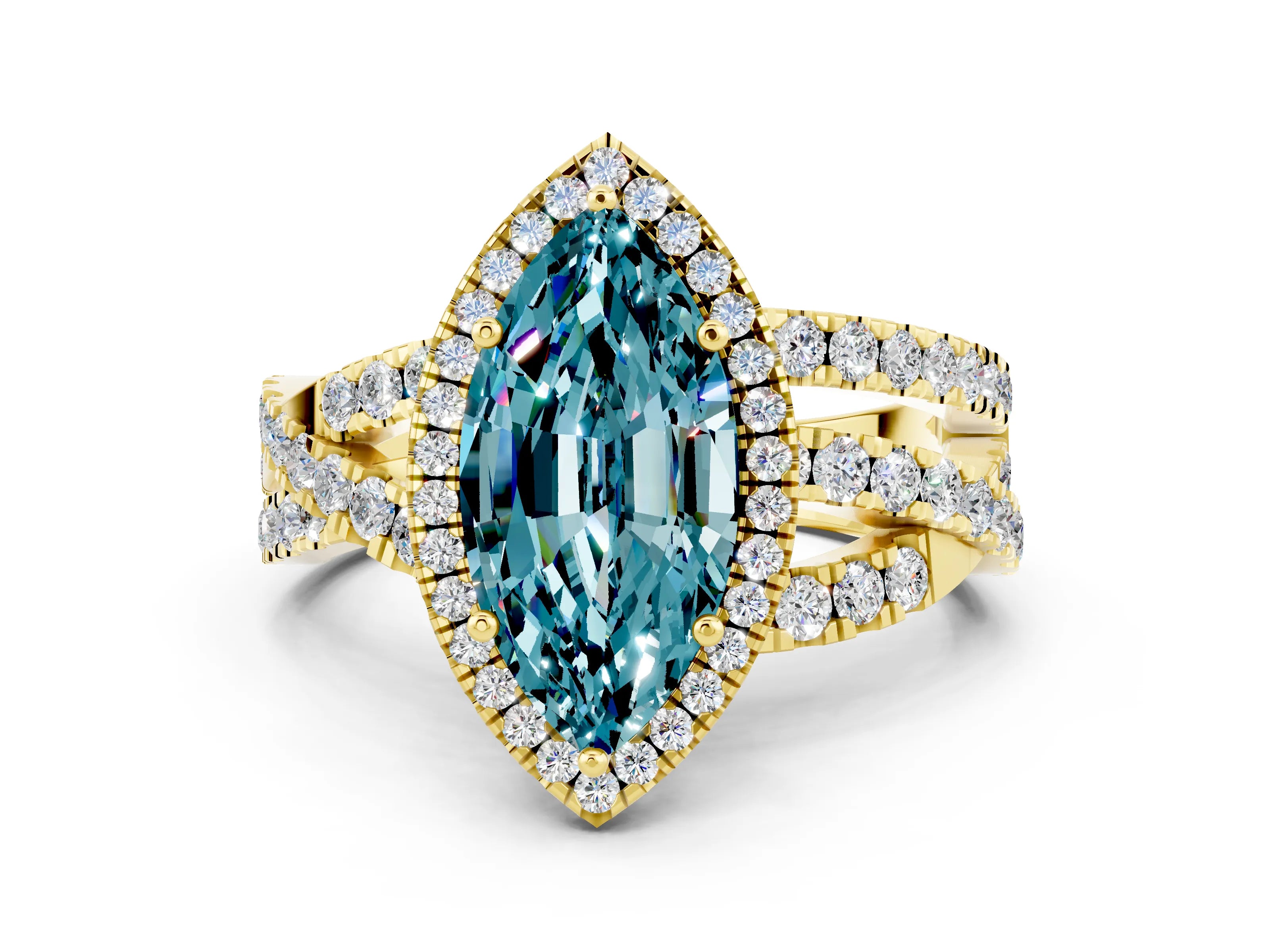 Yellow gold Marquise Cut Cut Halo Split Shank Prong Setting Ring_34